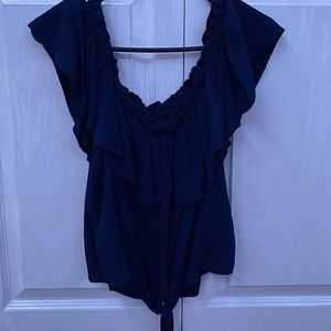 off the shoulder top with tie at bottom